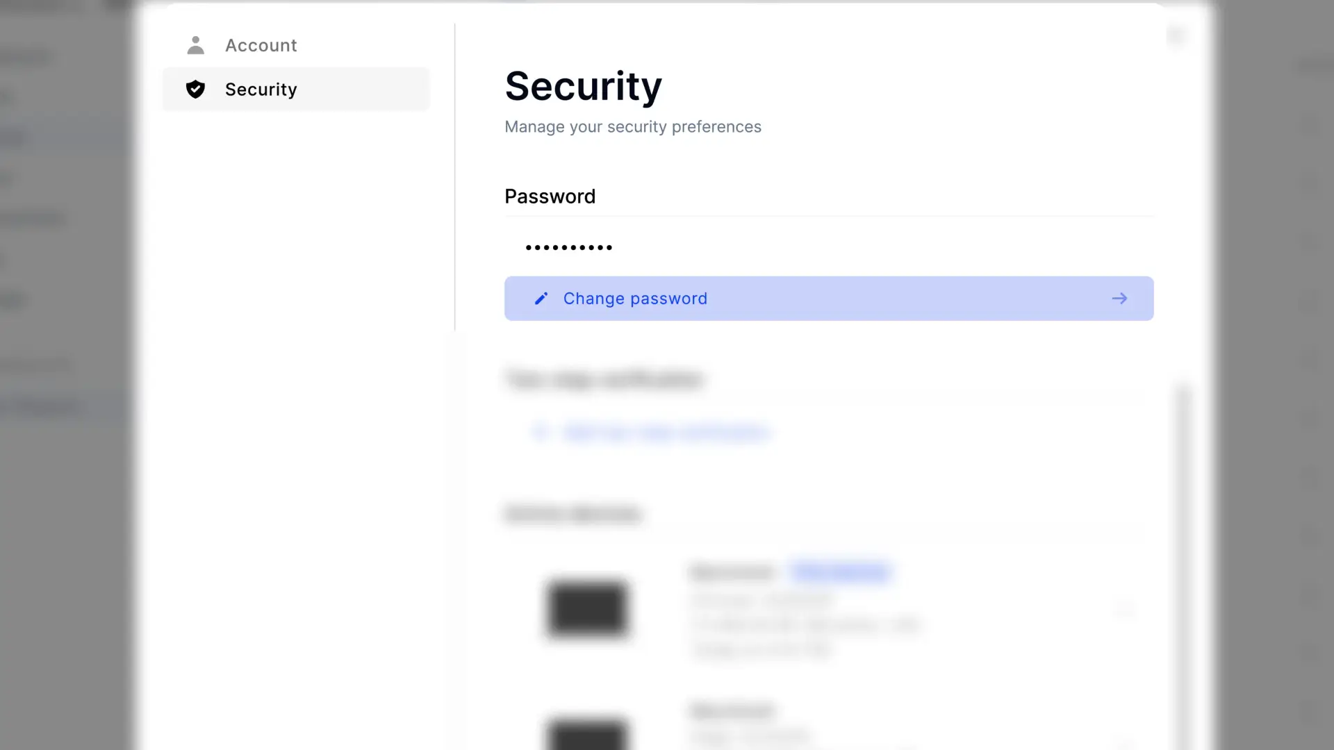 Partsimony Security settings page for updating password.