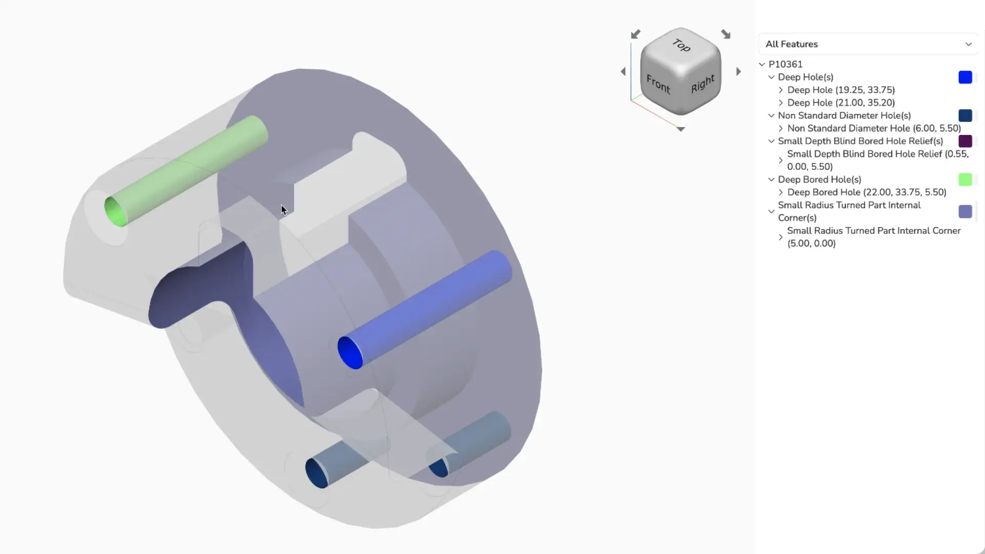 Partsimony DFM Check Components with 3D model and feature list